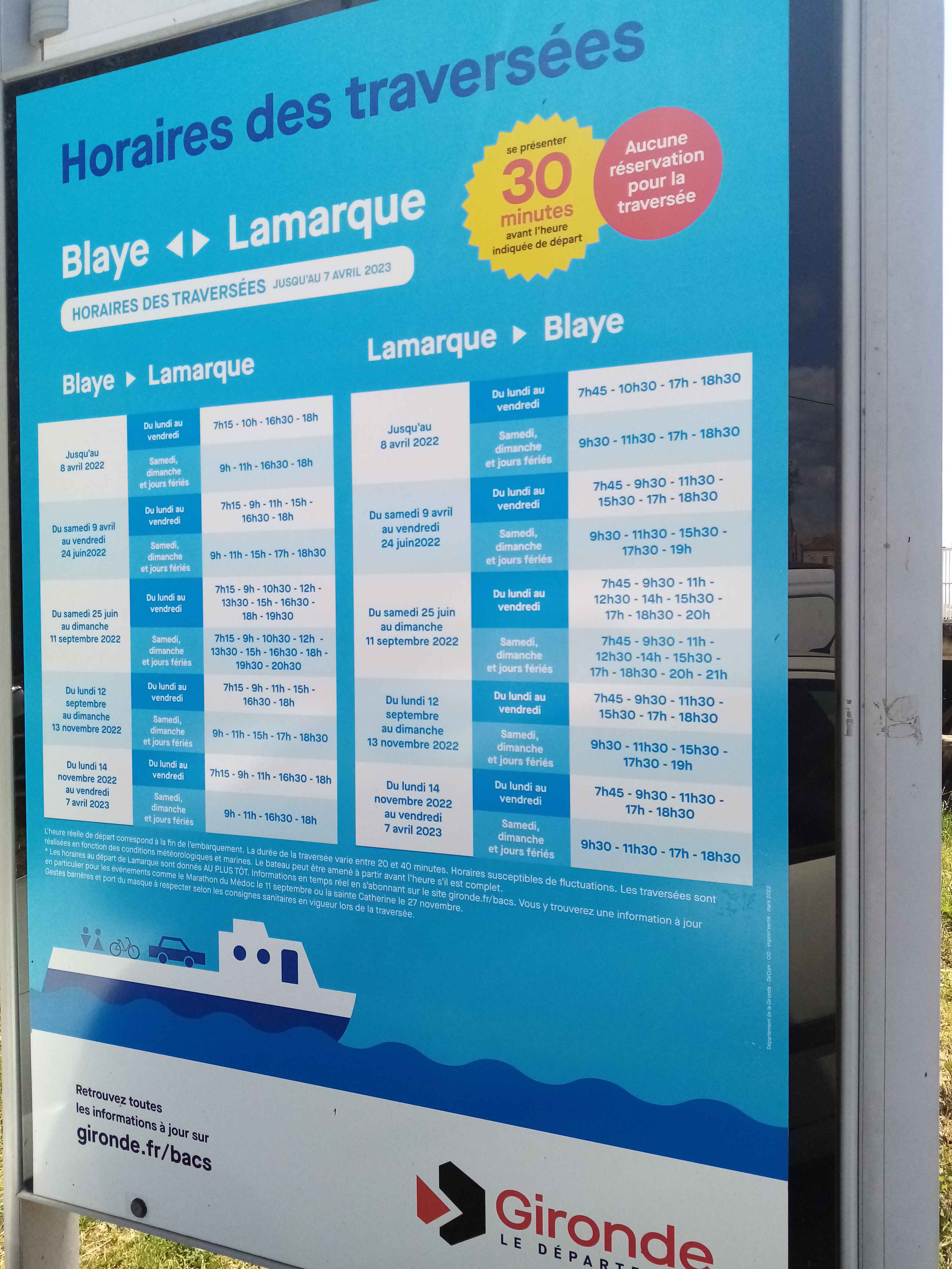 Les horaires et tarifs de la traversée de la Garonne 2022